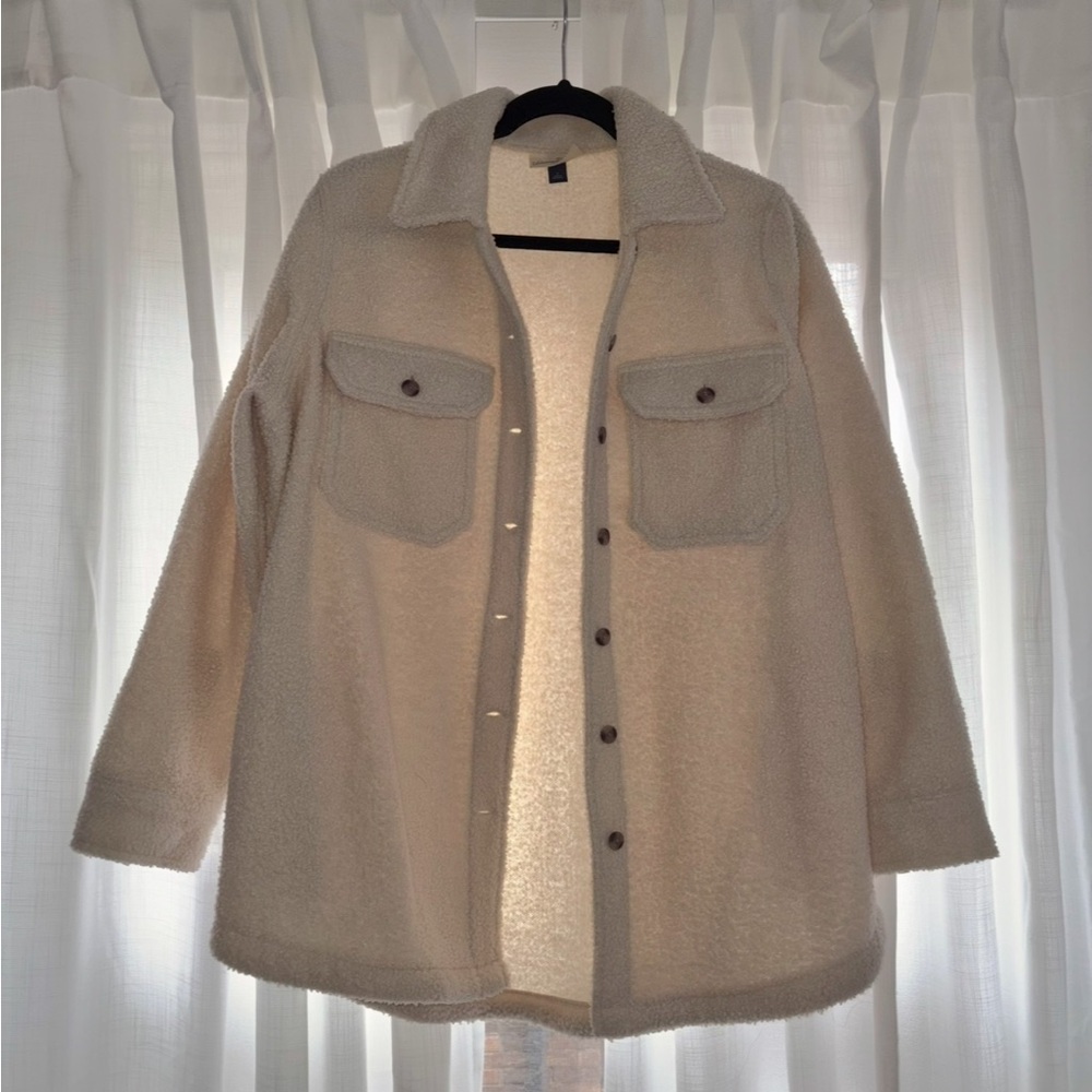 Oversized Cream Sherpa Teddy Shacket
